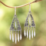 Sterling silver chandelier earrings, 'Divine Dangle' - Triangular Sterling Silver Chandelier Earrings from Bali
