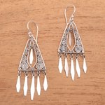 Sterling silver chandelier earrings, 'Divine Dangle' - Triangular Sterling Silver Chandelier Earrings from Bali