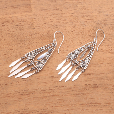 Sterling silver chandelier earrings, 'Divine Dangle' - Triangular Sterling Silver Chandelier Earrings from Bali