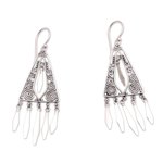 Sterling silver chandelier earrings, 'Divine Dangle' - Triangular Sterling Silver Chandelier Earrings from Bali