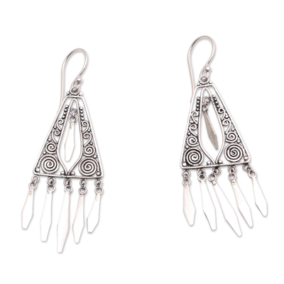 Sterling silver chandelier earrings, 'Divine Dangle' - Triangular Sterling Silver Chandelier Earrings from Bali