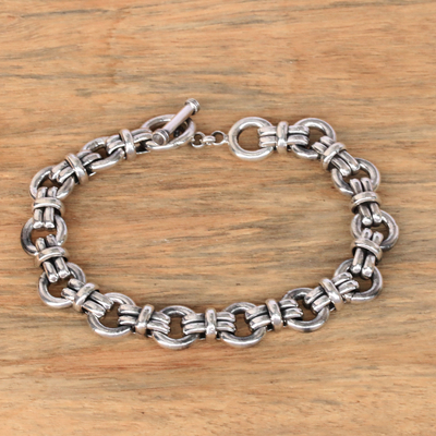 Men's sterling silver link bracelet, 'Wanen Links' - Men's Sterling Silver Link Bracelet Crafted in Bali