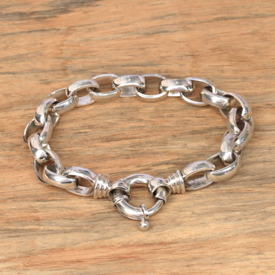 Men's sterling silver chain bracelet, 'Cager Links' - Men's Sterling Silver Chain Bracelet from Bali