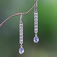 Blue topaz dangle earrings, 'Go For a Walk' - Animal-Themed Blue Topaz Dangle Earrings from Bali