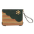 Leather accent cotton wristlet, 'Linear Landscape in Green' - Multi-Color Striped Cotton Wristlet with Green Leather Flap