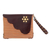 Leather accent cotton wristlet, 'Linear Landscape in Brown' - Multi-Color Striped Cotton Wristlet with Brown Leather Flap (image 2a) thumbail
