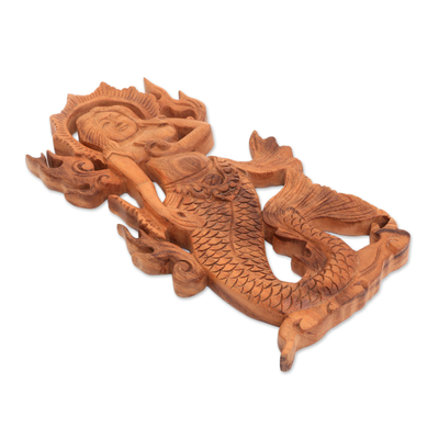 Wood relief panel, 'South Sea Queen' - Hand-Carved Wood South Sea Queen Mermaid Relief Panel