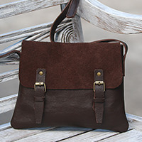 Leather messenger bag, 'Espresso Sophistication' - Handcrafted Leather Messenger Bag in Espresso from Java