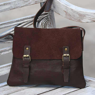Leather messenger bag, 'Espresso Sophistication' - Handcrafted Leather Messenger Bag in Espresso from Java