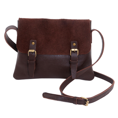 Leather messenger bag, 'Espresso Sophistication' - Handcrafted Leather Messenger Bag in Espresso from Java