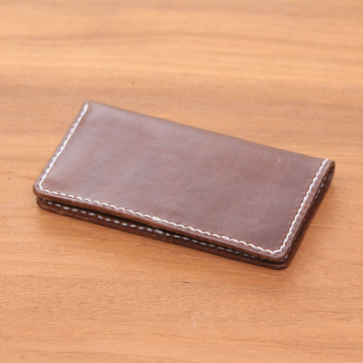 Leather wallet, 'Chocolate Bar' - Handcrafted Brown Leather Wallet from Indonesia