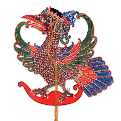 Leder-Schattenmarionette, 'Majestätischer Jatayu'. - Handgefertigte Jatayu-Vogel handbemalte Leder-Schattenmarionette