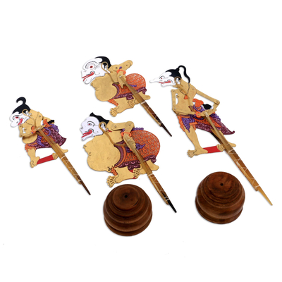 Leather shadow puppets, 'The Punokawans in Gold' (set of 4) - Colorful Punokawan Leather Shadow Puppets (Set of 4)