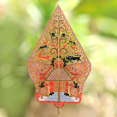 Leather shadow puppet, 'Gunungan Kayon' - Handcrafted Colorful Leather Decorative Shadow Puppet