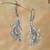 Sterling silver dangle earrings, 'Bladed Curls' - Curl Pattern Sterling Silver Dangle Earrings from Bali