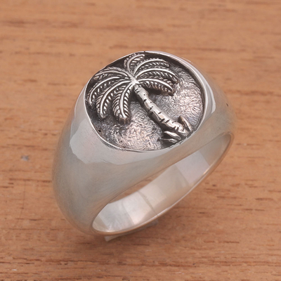 Sterling silver signet ring, Stately Palm