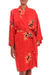 Rayon robe, 'Crimson Floral' - Crimson Rayon Robe with Black Floral Motifs from Bali (image 2a) thumbail