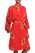 Rayon robe, 'Crimson Floral' - Crimson Rayon Robe with Black Floral Motifs from Bali