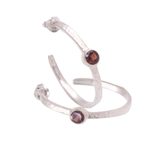 Garnet half-hoop earrings, 'Pretty Paradox' - Sterling Silver Hammered Garnet Half-Hoop Earrings