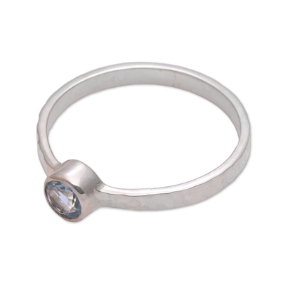 Blue topaz solitaire ring, 'Pretty Paradox' - Blue Topaz and Hammered Sterling Silver Solitaire Ring