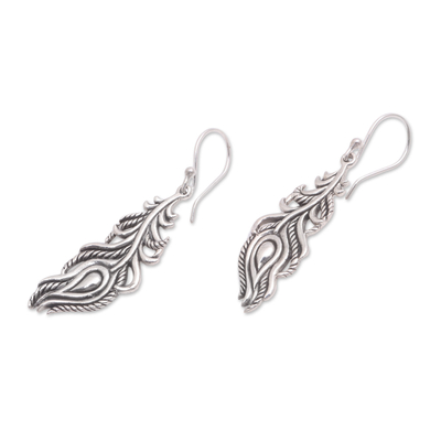Sterling silver dangle earrings, 'Peacock Luck' - Sterling Silver Peacock Feather Dangle Earrings from Bali