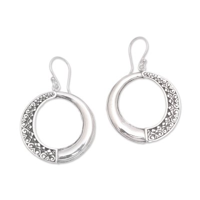 Sterling silver dangle earrings, 'Pura Circles' - Circular Sterling Silver Dangle Earrings from Bali