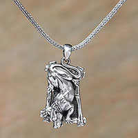 Men's sterling silver pendant necklace, 'Wild Panther' - Men's Sterling Silver Wild Panther Pendant Necklace