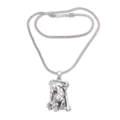 Men's sterling silver pendant necklace, 'Wild Panther' - Men's Sterling Silver Wild Panther Pendant Necklace