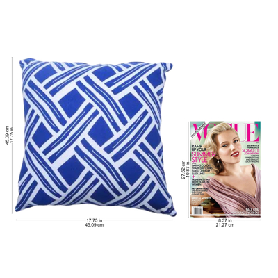 Cotton cushion covers, 'Bedeg in Bali' (pair) - Pair of Blue and White Cotton Cushion Covers from Bali