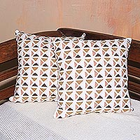 Fundas de cojines de algodón, (par) - Par de fundas de cojines de algodón con motivos geométricos contemporáneos