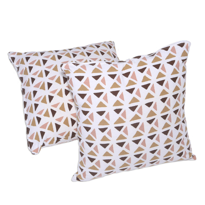 Cotton cushion covers, 'Cozy Morning' (pair) - Pair of Contemporary Geometric Motif Cotton Cushion Covers