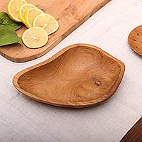Teak wood appetizer bowl, 'Nature's Course' - Hand Carved Teak Wood Appetizer Bowl from Bali