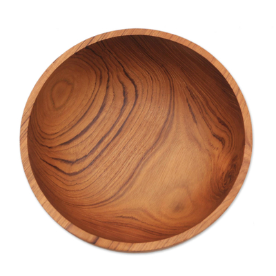 Teak wood serving bowl, 'Calm Lumber' - Hand Carved Teak Wood Serving Bowl from Bali