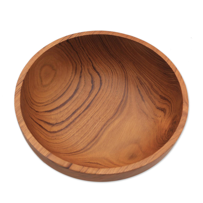 Teak wood serving bowl, 'Calm Lumber' - Hand Carved Teak Wood Serving Bowl from Bali