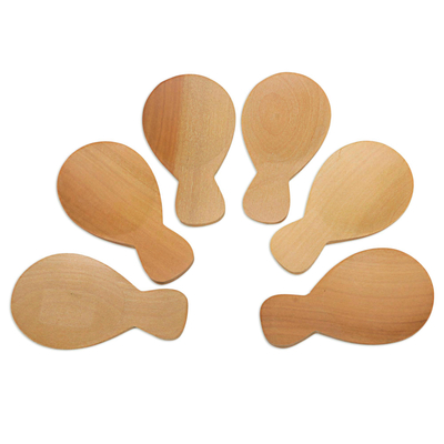 Wood sugar spoons, 'Time with Friends' (set of 6) - Handmade Sawo Wood Sugar Spoons from Bali (Set of 6)