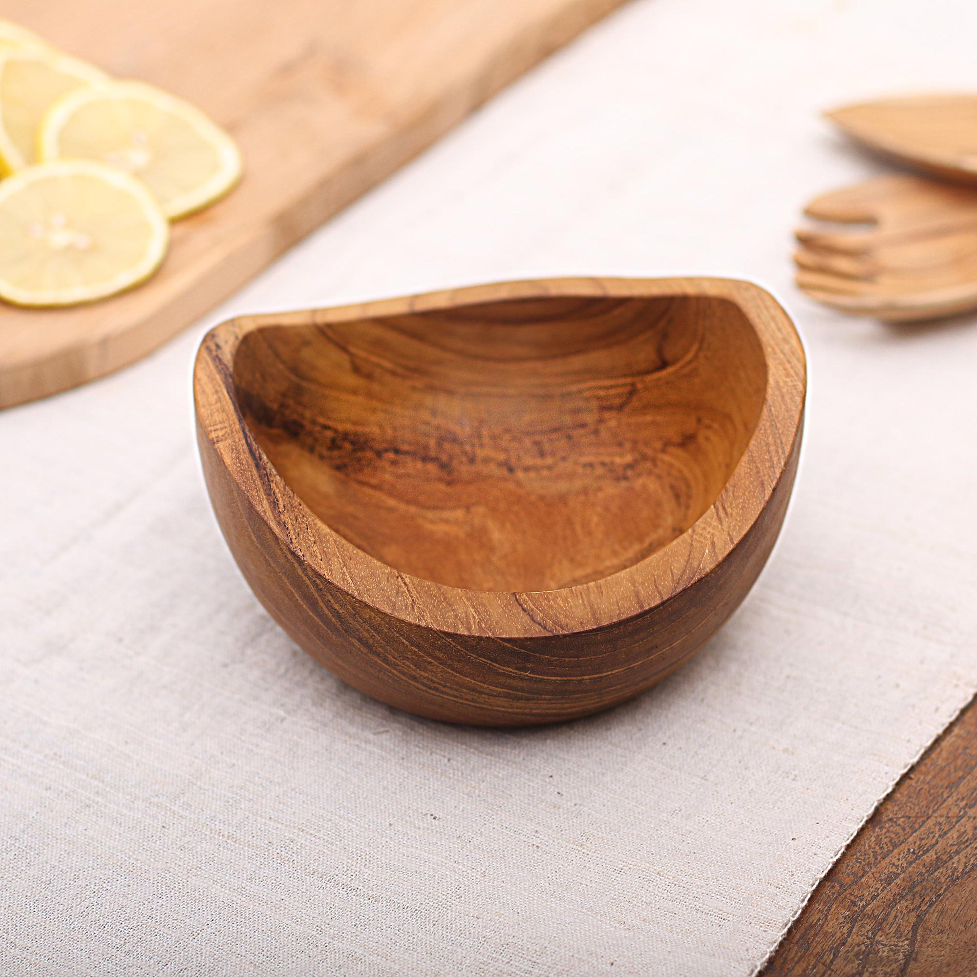 Ensaladera Bowl De Madera Bambú 25 Cm Con Utensilios - Lima