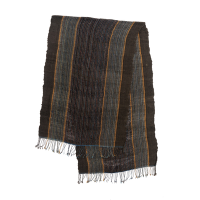 Cotton shawl, 'Rocky Stream' - Grey and Honey Brown Lightweight Handwoven Cotton Shawl