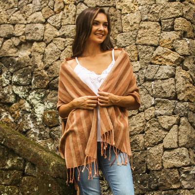 Cotton scarf, 'High Sierra' - Shades of Brown Striped Handwoven Cotton Fringed Scarf