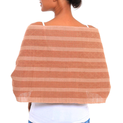 Bufanda de algodón - Pañuelo con flecos de algodón tejido a mano a rayas en tonos marrones
