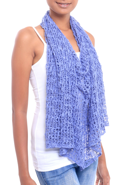 Crocheted poncho, 'Periwinkle Sanur Shade' - Lightweight Hand-Crocheted Poncho in Periwinkle from Bali