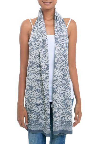 Batik cotton scarf, 'Mendung Tumpal' - Tumpal Motif Batik Cotton Scarf from Java