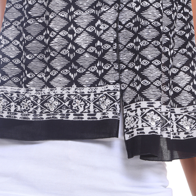 Batik cotton scarf, 'Layang Tumpal' - Diamond Motif Batik Cotton Scarf from Java