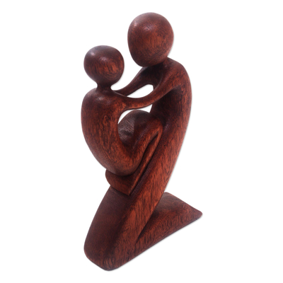 Wood sculpture, 'Playful Father' - Suar Wood Father and Child Sculpture from Bali