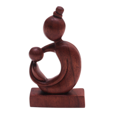 Wood sculpture, 'Mother's Arms' - Suar Wood Mother and Child Sculpture from Bali