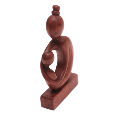 Wood sculpture, 'Mother's Arms' - Suar Wood Mother and Child Sculpture from Bali