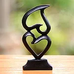 Heart Motif Suar Wood Sculpture from Bali, 'Stacking Hearts'