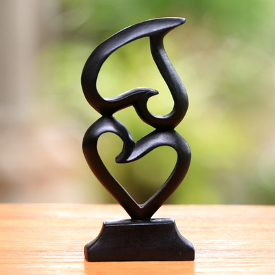 Wood sculpture, 'Stacking Hearts' - Heart Motif Suar Wood Sculpture from Bali