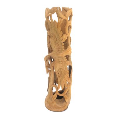 Wood sculpture, 'Heron Skies' - Crocodile Wood Openwork Heron Sculpture from Bali