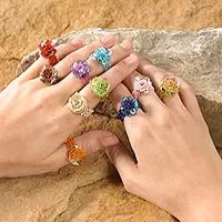 Beaded stretch rings, 'Javanese Flora' (set of 10)