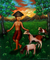 'In the Evening' - Signed Painting of a Boy with Goats from Java thumbail